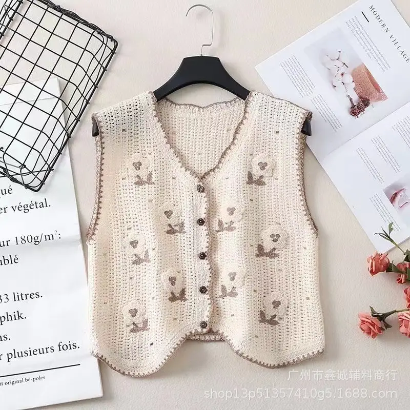 New Spring Women's Knitted Embroidered Vest Coat