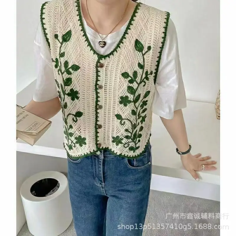 New Spring Women's Knitted Embroidered Vest Coat
