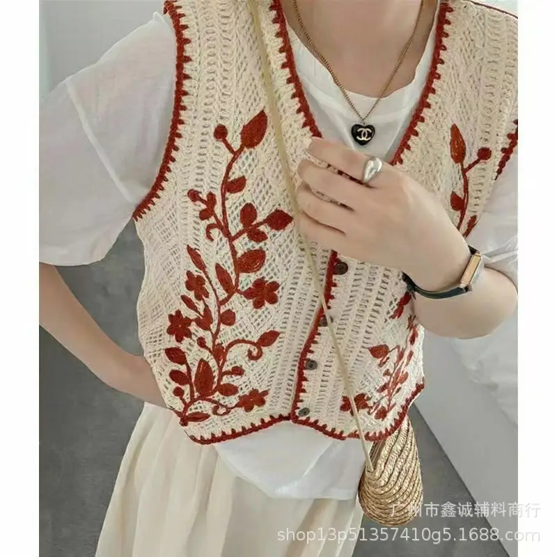 New Spring Women's Knitted Embroidered Vest Coat
