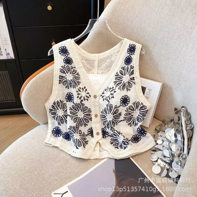 New Spring Women's Knitted Embroidered Vest Coat