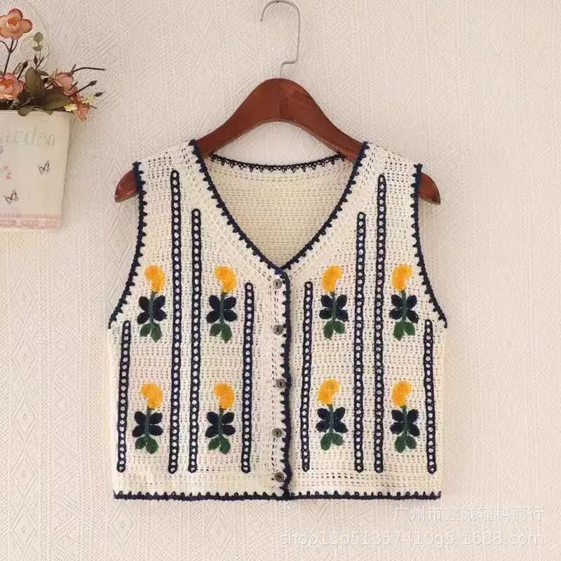 New Spring Women's Knitted Embroidered Vest Coat