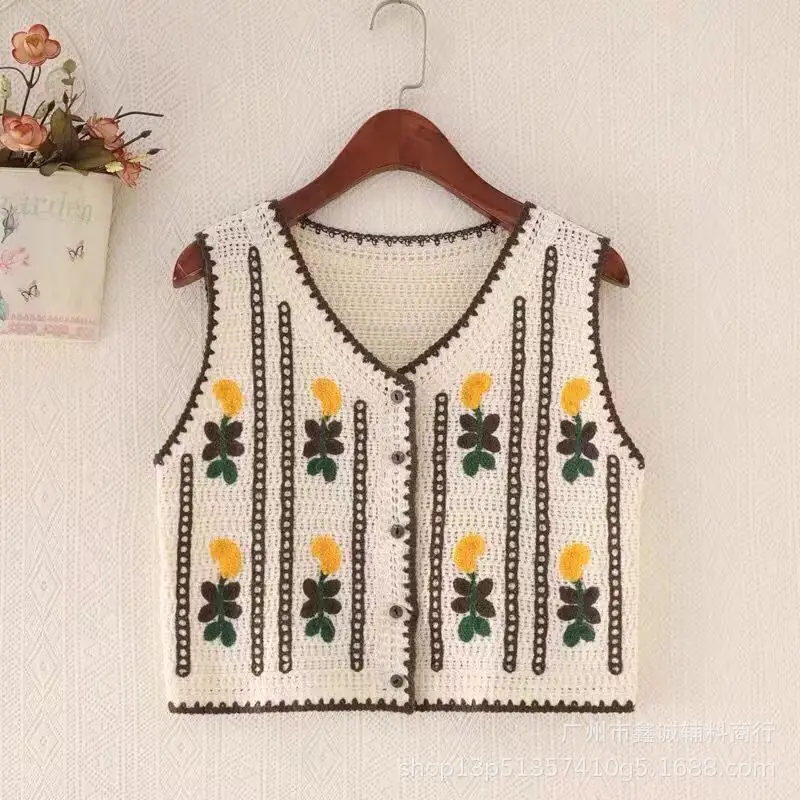 New Spring Women's Knitted Embroidered Vest Coat
