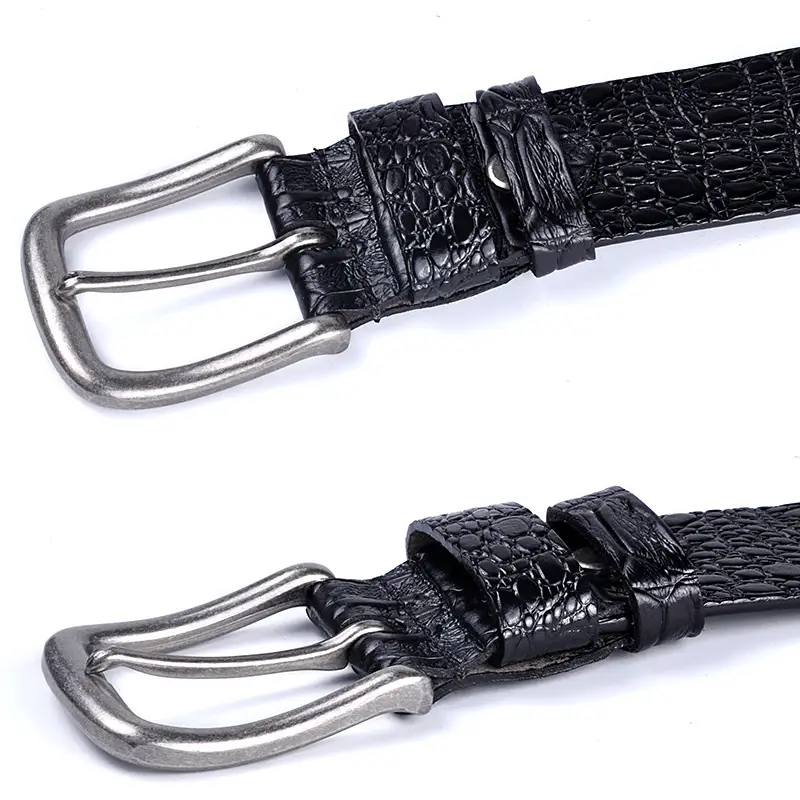 Men's Black Croc Leather Belt with Silver Buckle - Image 5