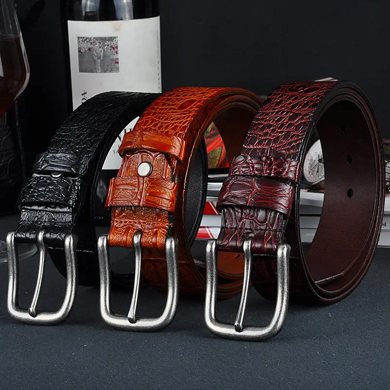 Men's Black Croc Leather Belt with Silver Buckle - Image 6