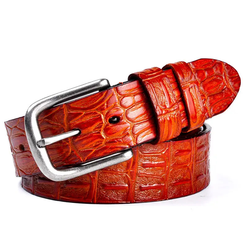 Men's Black Croc Leather Belt with Silver Buckle - Image 3