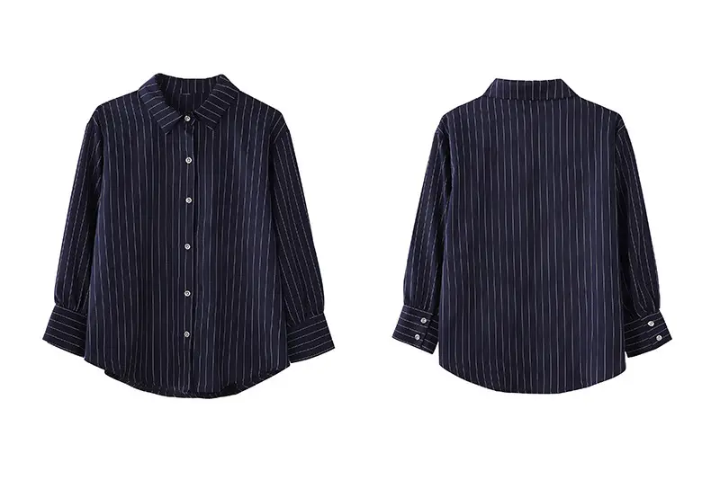 Women Vertical Stripe Long Sleeve Shirt Autumn Wear — feature 1