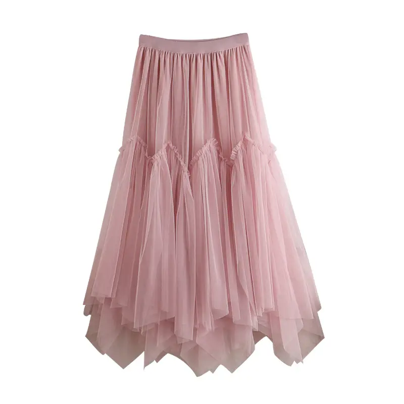 Pink Mesh Patchwork Skirt Women's Double Layer - Image 10