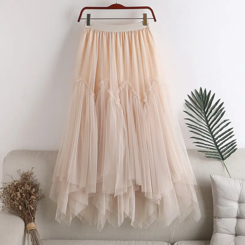 Pink Mesh Patchwork Skirt Women's Double Layer - Image 5
