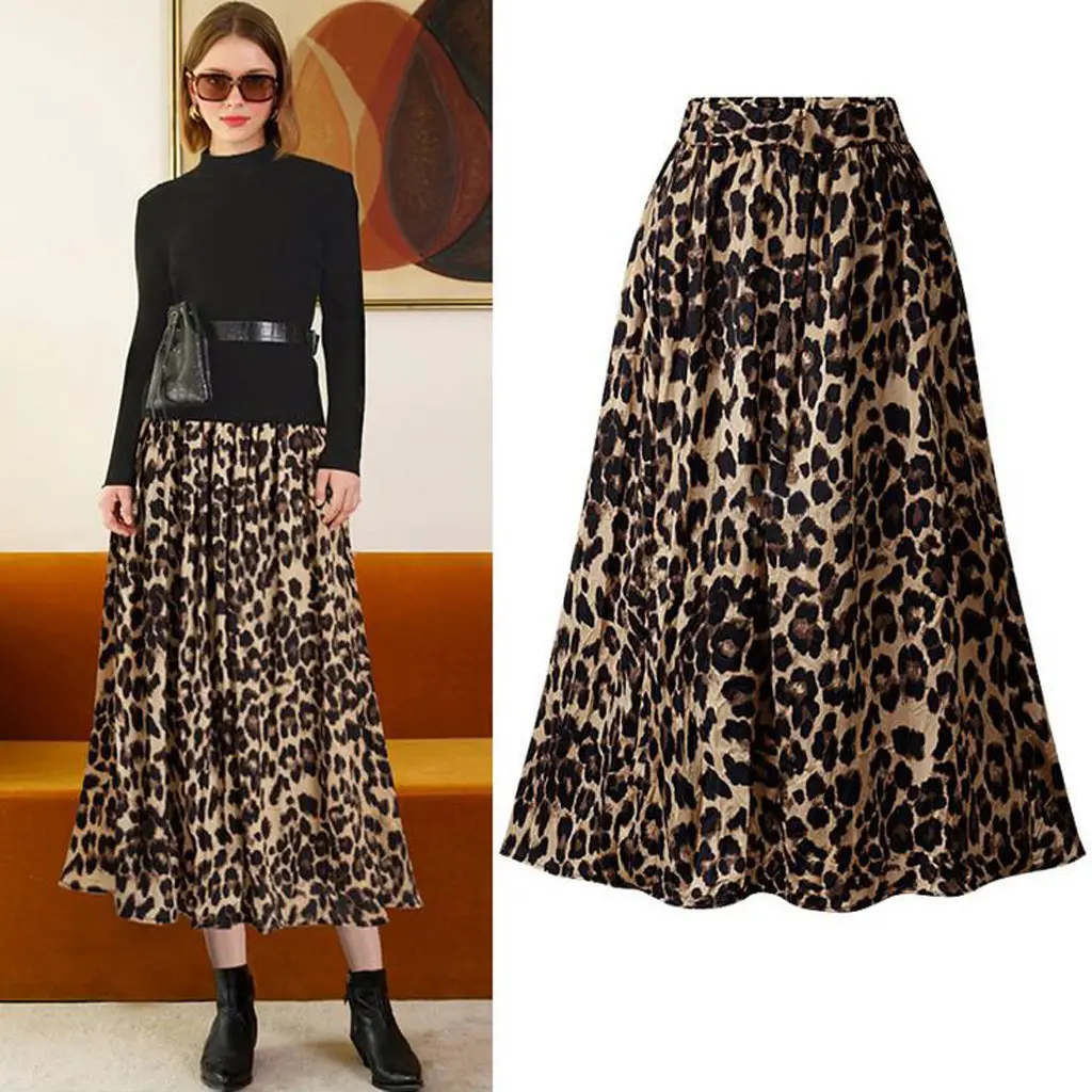 Leopard Print Long Skirt Large Size European Style — feature 1