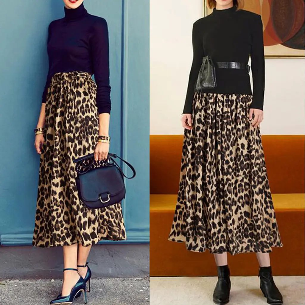 Leopard Print Long Skirt Large Size European Style — feature 3