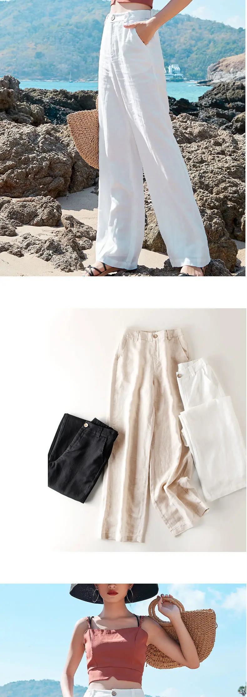 Linen Wide Leg Pants for Women Summer Loose Slimming — feature 9