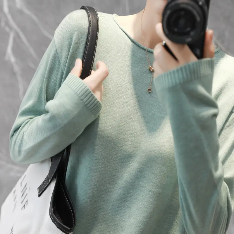 Women Long Sleeve V Neck Sweater Red 2020 - Image 25