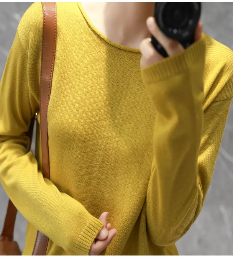 Women Long Sleeve V Neck Sweater Red 2020 - Image 13