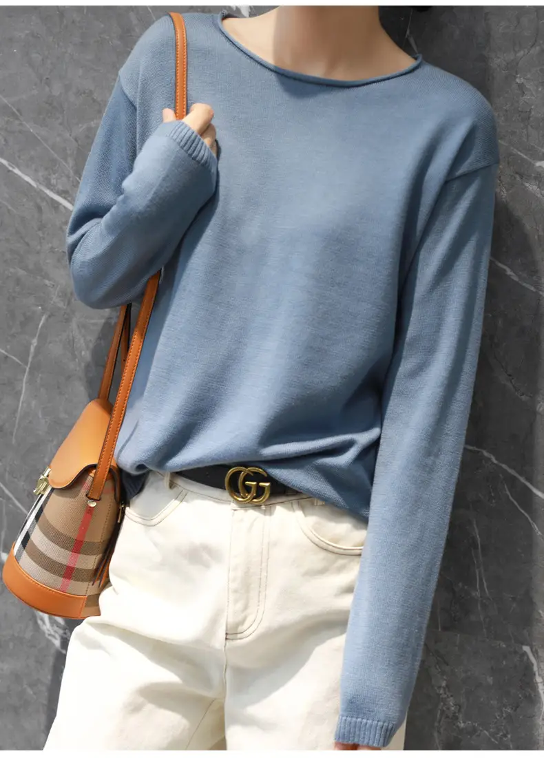 Women Long Sleeve V Neck Sweater Red 2020 - Image 17