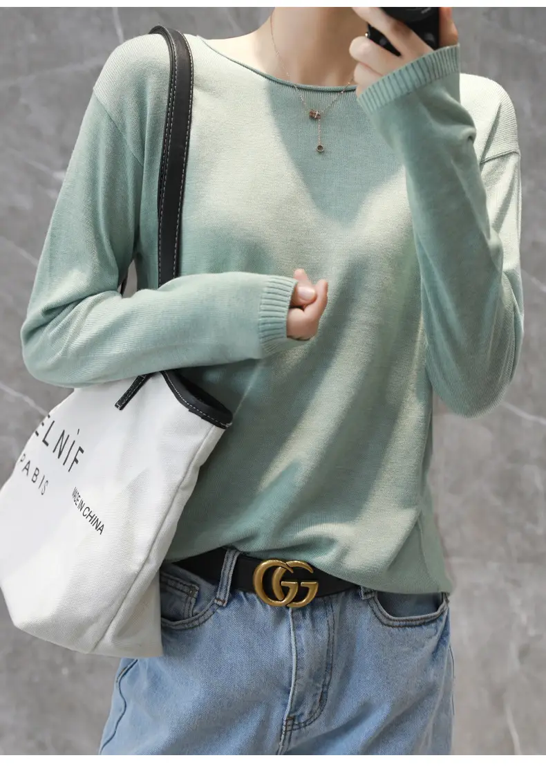 Women Long Sleeve V Neck Sweater Red 2020 - Image 19