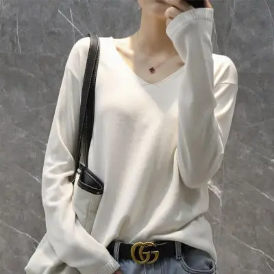 Women Long Sleeve V Neck Sweater Red 2020 - Image 9