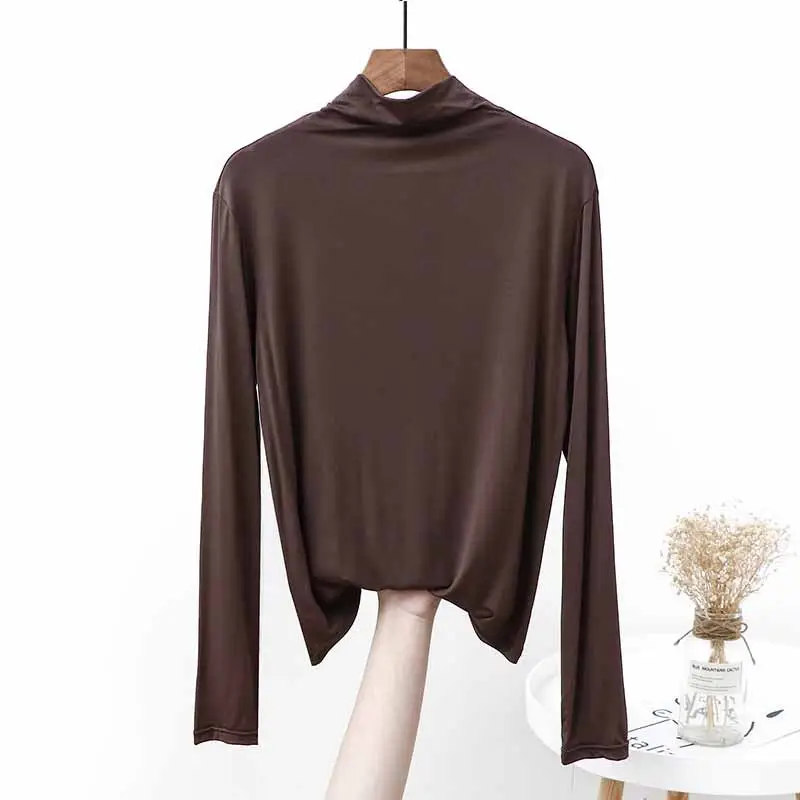 White Modal Half-Collar Long Sleeve T-Shirt Women Spring - Image 10