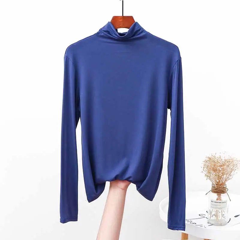 White Modal Half-Collar Long Sleeve T-Shirt Women Spring - Image 11