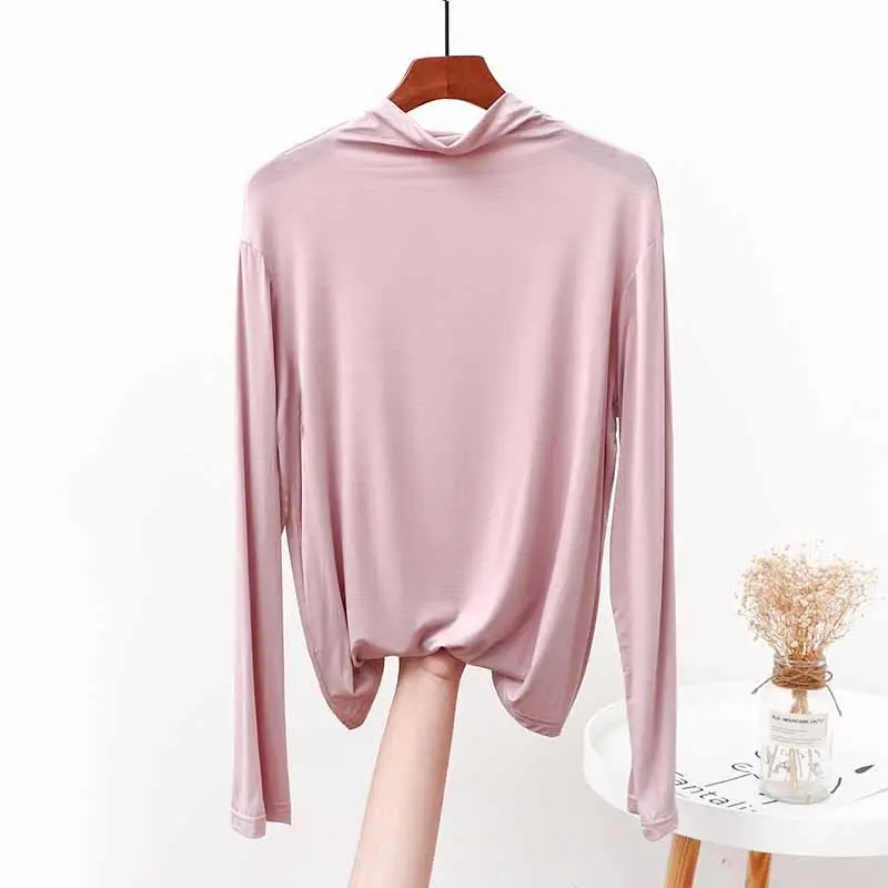 White Modal Half-Collar Long Sleeve T-Shirt Women Spring - Image 4