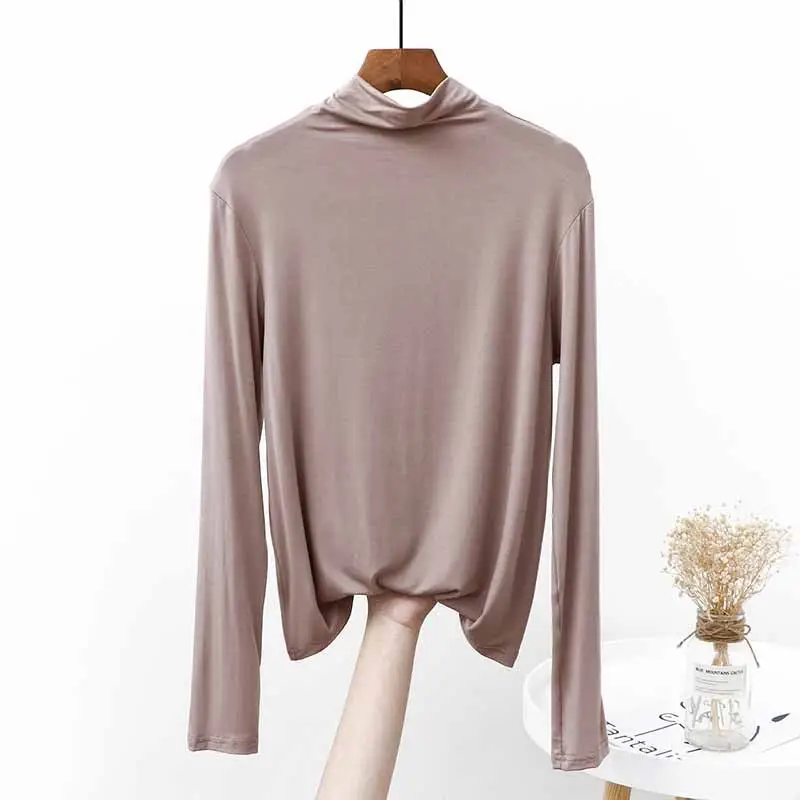 White Modal Half-Collar Long Sleeve T-Shirt Women Spring - Image 5