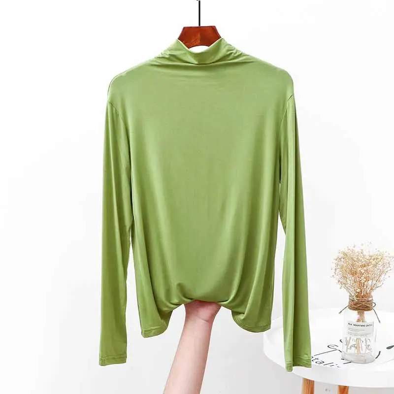 White Modal Half-Collar Long Sleeve T-Shirt Women Spring - Image 7