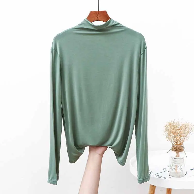 White Modal Half-Collar Long Sleeve T-Shirt Women Spring - Image 8