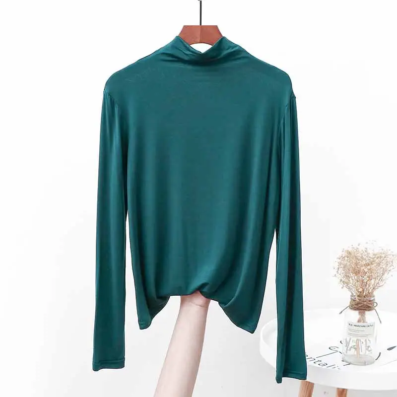 White Modal Half-Collar Long Sleeve T-Shirt Women Spring - Image 9