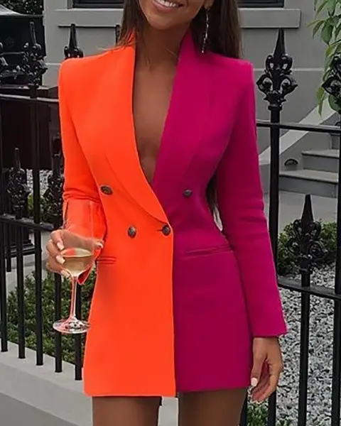 2021 V-Neck Blazer Suit Orange Pink Large Stock