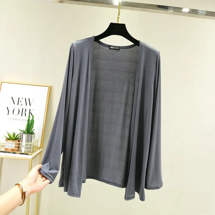 Women's Grey Long-Sleeve Shawl Coat Modal Cotton Slim Fit