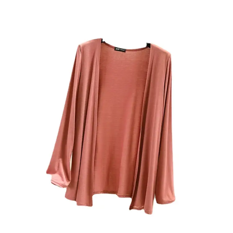 Women's Grey Long-Sleeve Shawl Coat Modal Cotton Slim Fit