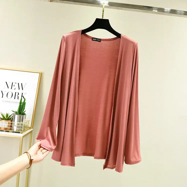 Women's Grey Long-Sleeve Shawl Coat Modal Cotton Slim Fit