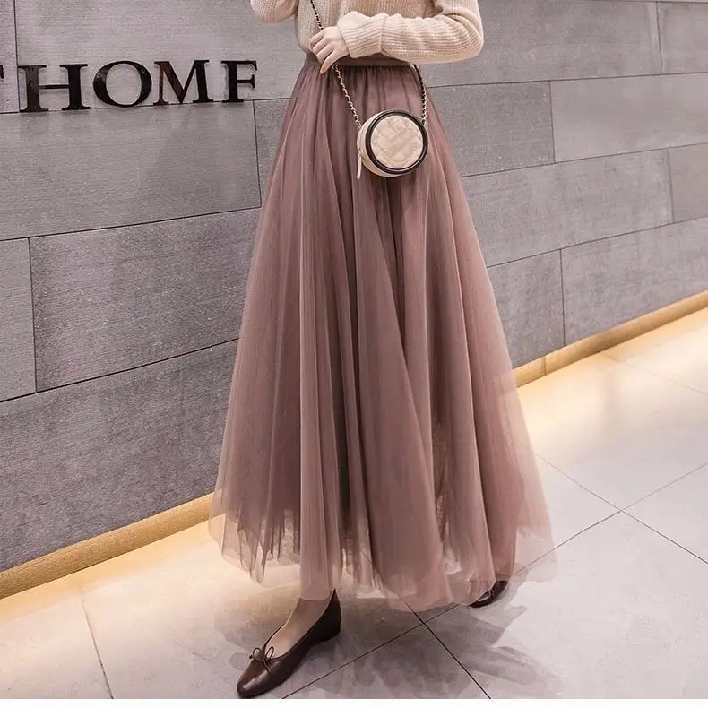 Women's High-End Mesh Skirt Coffee Colored Large Hem - Image 8