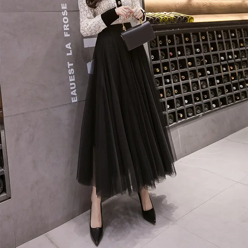 Women's High-End Mesh Skirt Coffee Colored Large Hem - Image 2