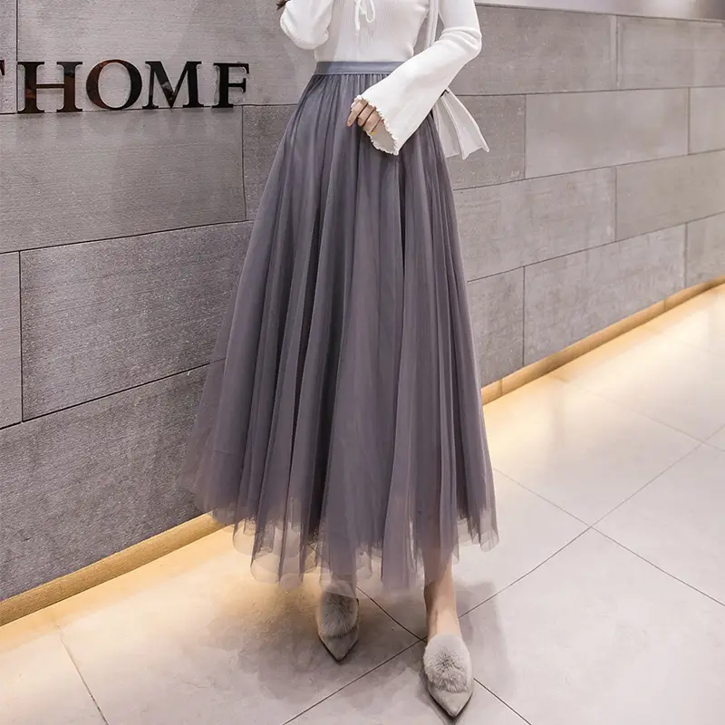 Women's High-End Mesh Skirt Coffee Colored Large Hem - Image 9