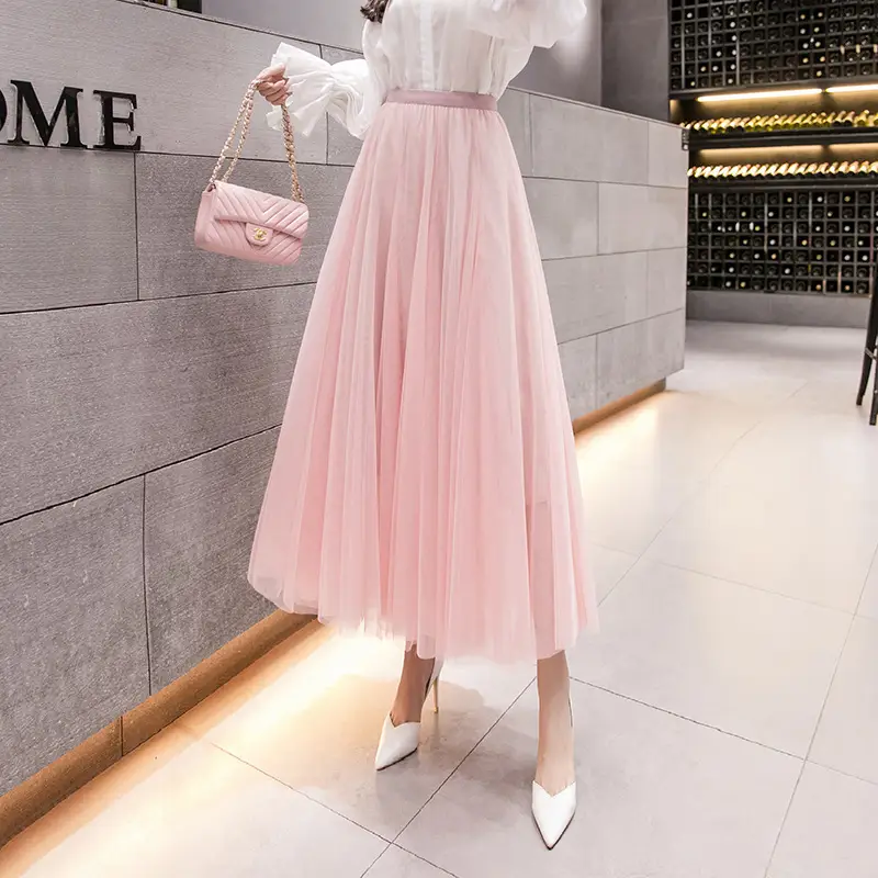 Women's High-End Mesh Skirt Coffee Colored Large Hem - Image 3