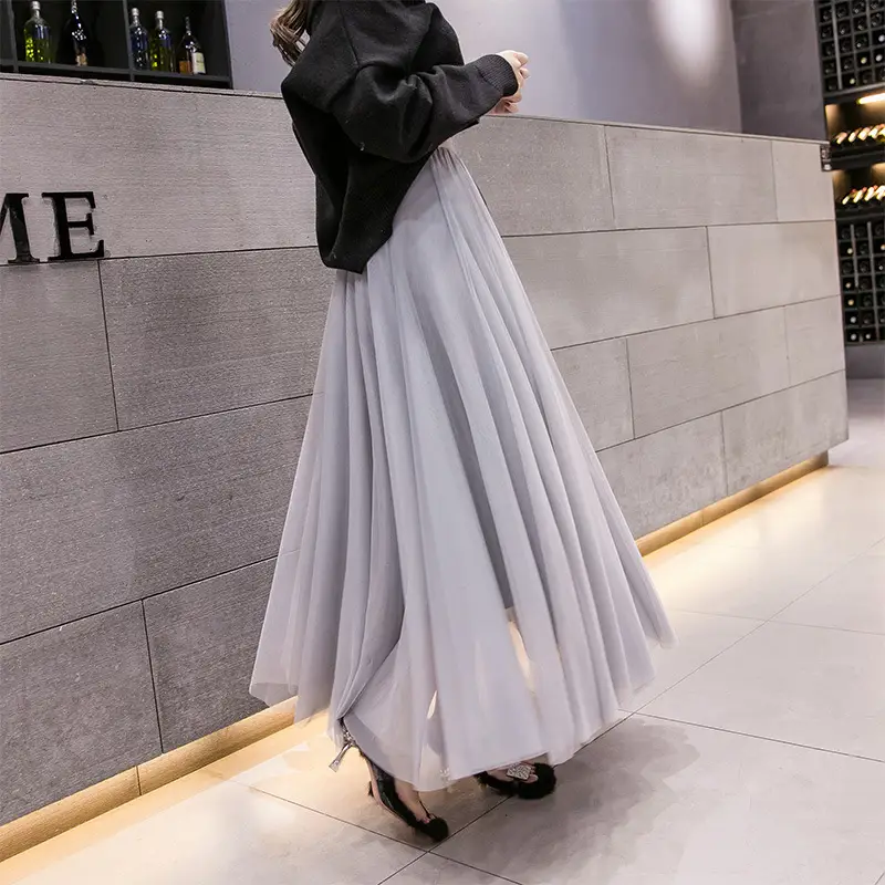 Women's High-End Mesh Skirt Coffee Colored Large Hem - Image 4