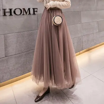 Women's High-End Mesh Skirt Coffee Colored Large Hem - Image 5