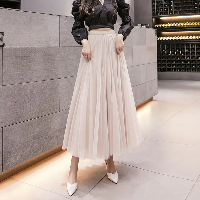 Women's High-End Mesh Skirt Coffee Colored Large Hem - Image 6