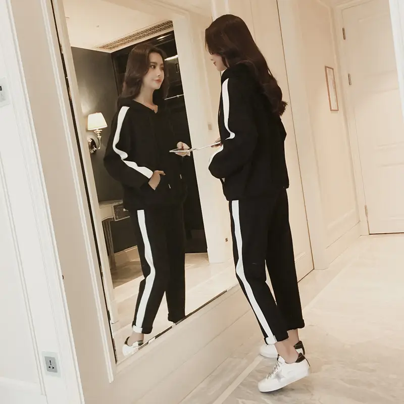 Women Korean Style Casual Sports Suit Black 2025 - Image 12