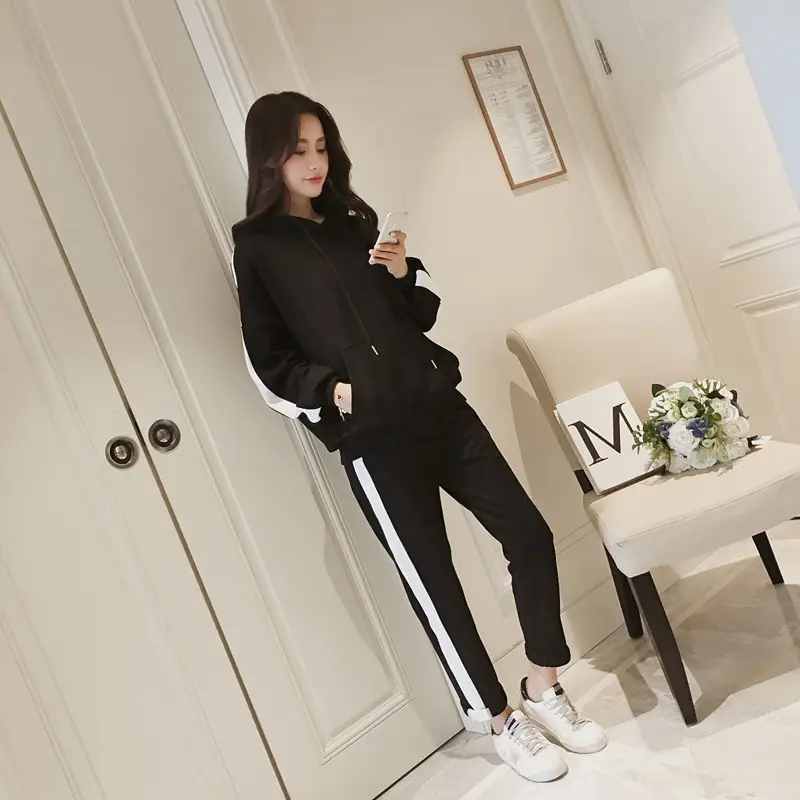 Women Korean Style Casual Sports Suit Black 2025 - Image 14
