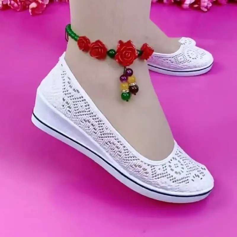One-Piece Style Hospital Nurse Shoes, White Wedge-Heeled Women's Shoes, Women's Beauty and Comfort Canvas White Shoes, Work Shoes Wholesale