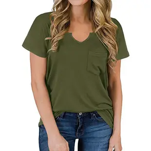 2023 Women V-Neck Pocket T-Shirt Black Loose Spring Summer — feature 3