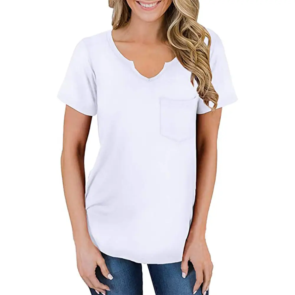 2023 Women V-Neck Pocket T-Shirt Black Loose Spring Summer - Image 4