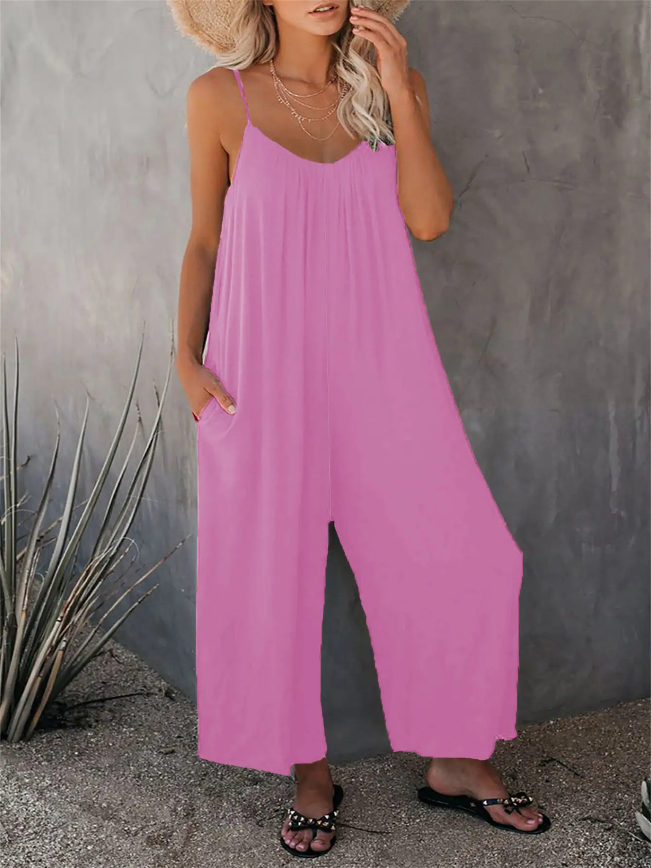 Women Pink Long Pants Cross-Border Summer Casual Jumpsuit - Image 10