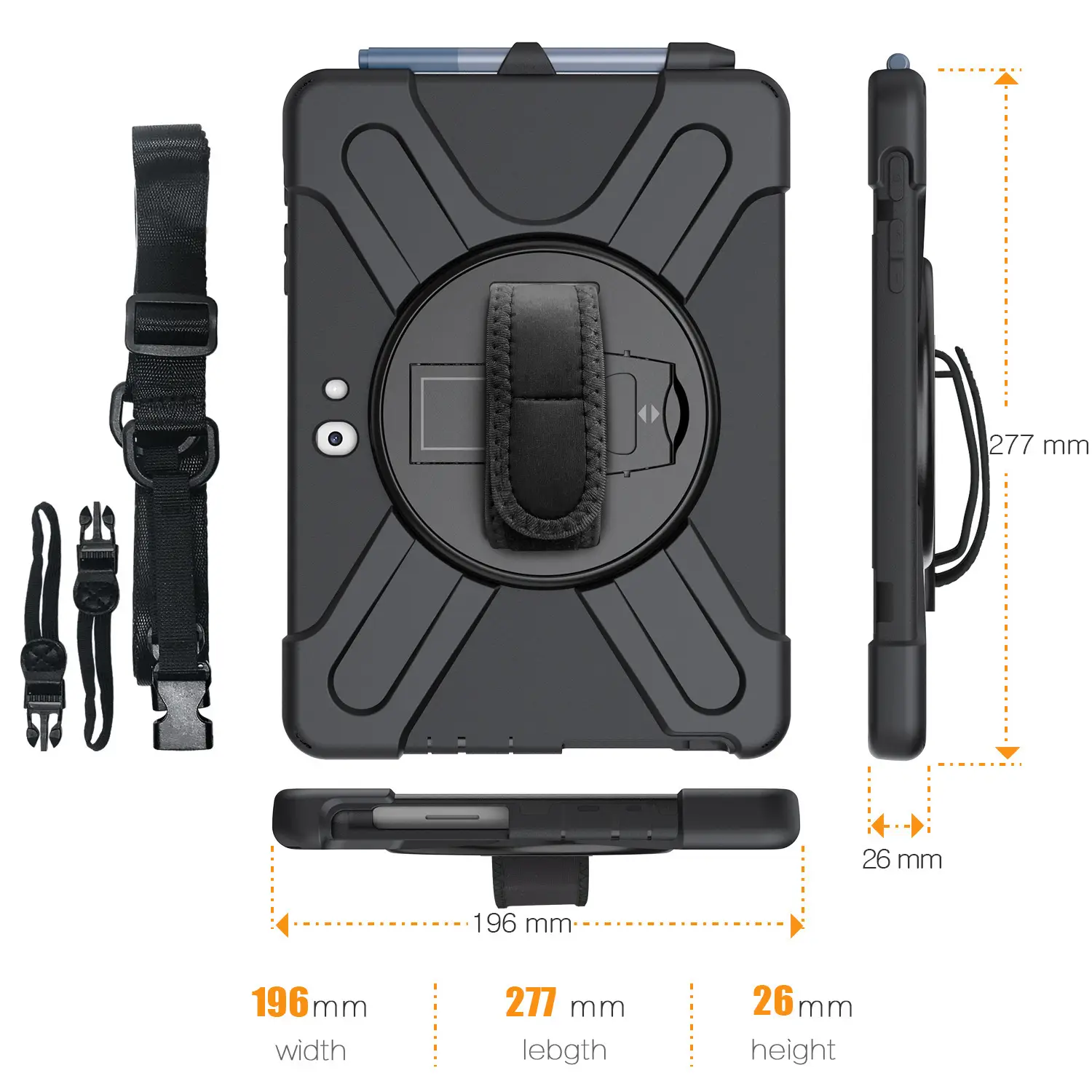 Orange 3-Point Protection Tablet Case with Rotating Bracket - Image 13