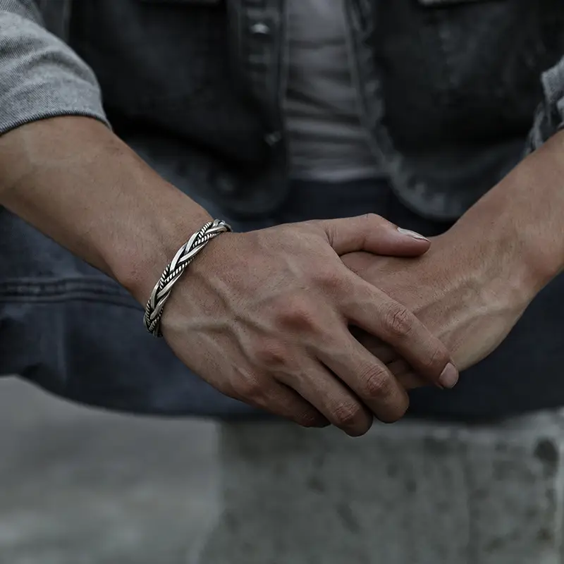 Twist Braided S925 Silver Plated Bracelet for Men Women - Image 6