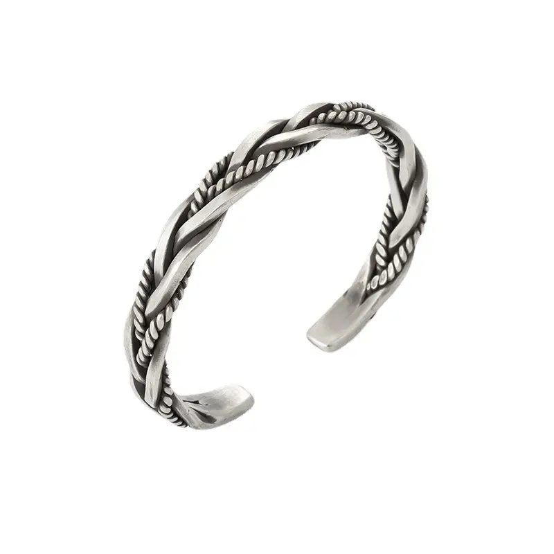 Twist Braided S925 Silver Plated Bracelet for Men Women - Image 8