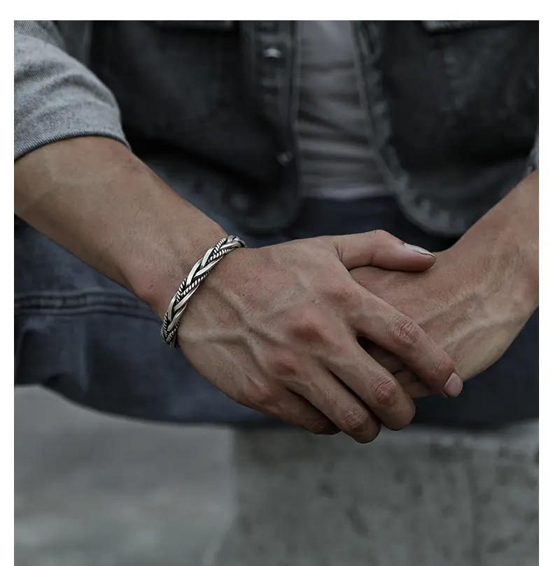 Twist Braided S925 Silver Plated Bracelet for Men Women — feature 10