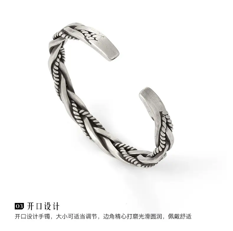 Twist Braided S925 Silver Plated Bracelet for Men Women — feature 7
