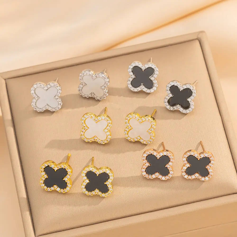 Korean Four Leaf Clover Diamond Earrings Women